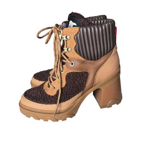 Sorel Women US 9 Brex Chunky Heel Cozy Lace-Up Boots Tawny Buff Blackened Brown - Picture 7 of 11